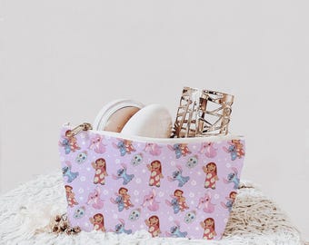 Disney Lilo & Stitch Purple Makeup Pouch Cosmetic Travel Bag Pencil Case Vacation Gift for Disney Lovers Stitch Angel Disney Park Accessory