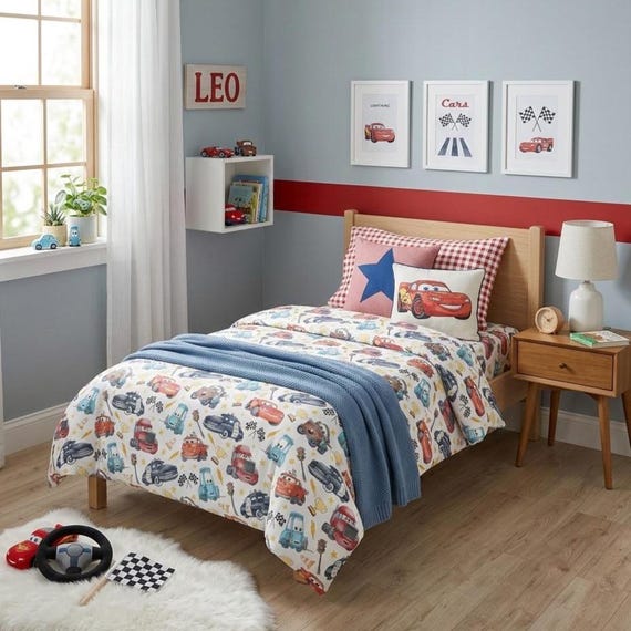 Lightning McQueen Comforter, Disney Cars Toddler Bedding, Boys Bedroom Decor, Mater Nursery Blanket, Bed Set for Children & Kids