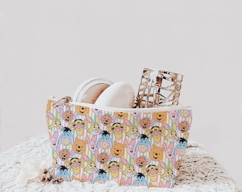 Disney Winnie the Pooh and Friends Pastel Striped Makeup Pouch Travel Bag Cosmetic Pencil Case Gift for Disney Lovers Tigger Toiletry Bag