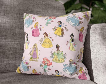 Housse de coussin Princesse Disney Killim, décoration de canapé Disney pour chambre d'enfant, coussin décoratif, coussin Raiponce, Cendrillon