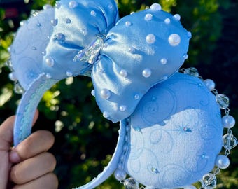 Orejas de princesa Cenicienta, orejas de Mickey de Disney con perlas para adultos y niños, diadema de lentejuelas de Minnie personalizada, orejas de cumpleaños, regalo para viajes familiares