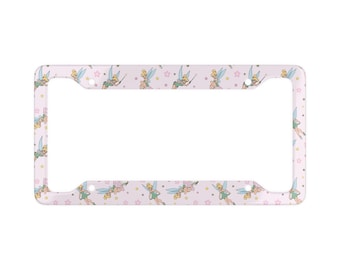 Tinkerbell Metal License Plate Frame, Disney Car Decor, Gift for Disney Lovers, Cute Auto Accessories, Travel Enthusiast, Disney Tag Decal