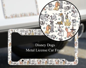 Disney Dogs Metal License Plate Frame, Disney Car Decor, Gift for Disney Lovers, Cute Auto Accessories, Travel Enthusiast, Disney Tag Decal