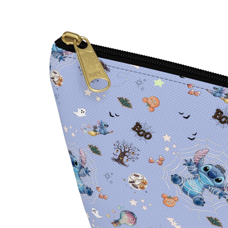 Stitch Halloween Makeup Bag, Cute Spooky Travel Pouch, Fall Cosmetic Organizer, Stitch Spiderweb Theme Park Inspired Gift image 4