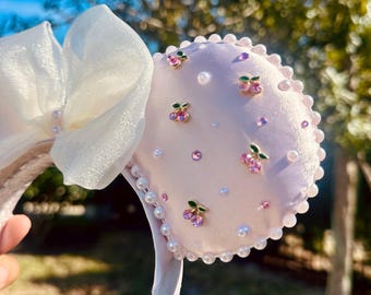 Orejas de Mickey con cereza y diamantes de imitación, orejas de ratón de Disney, orejas de princesa Disney, orejas de Disney para mujeres y niños, orejas de Minnie Mouse, regalo de San Valentín