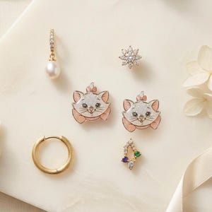 Orecchini Disney Marie: Gli Aristogatti, orecchini pendenti in acrilico fatti a mano, senza nichel, ipoallergenici, set regalo