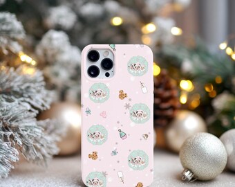 Disney Christmas Mickey & Friends Phone Case iPhone Samsung Pixel, Holiday Wreath Mickey Mouse Snacks Cute Disney Pastel Coquette Cover