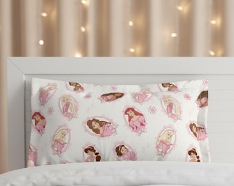 Princess Microfiber Pillow Sham, Rapunzel Ariel Tiana Kids Bedding, Disney Room Decor, Toddler Sleepover Accessory, Children's Cushion Cover