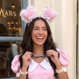 Heart Shaped Mickey Ears: Coquette Disney Ears For Adults & Kids, Gingham Minnie Mouse Ear, Disney Trip Accessory, Valentine Gift for Women