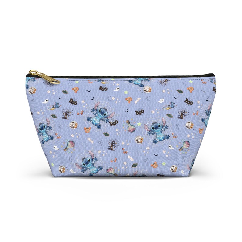 Stitch Halloween Makeup Bag, Cute Spooky Travel Pouch, Fall Cosmetic Organizer, Stitch Spiderweb Theme Park Inspired Gift image 3