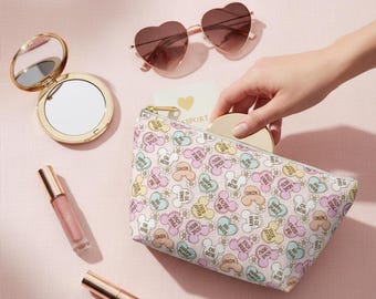 Trousse à maquillage Mickey Saint-Valentin, pochette coeurs bonbon Minnie Mouse, trousse de voyage à fermeture éclair Disney, trousse Disney, trousse de toilette, papeterie pour enfants
