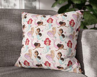 Disney Princess Killim Pillow Cover, Disney Home Decor Couch Throw Pillow Nursery Decoration, Decorative Pillow Cover, Mermaid Pillow, Ariel