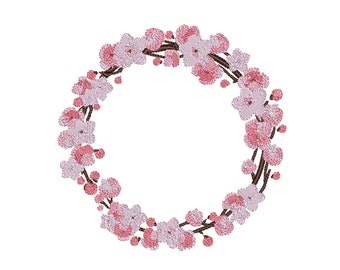 Cherry Blossom Wreath Embroidery Digital Download, Machine Embroidery Pattern, modern floral design, Nature Pattern