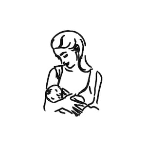 Mama Embroidery Design, Mom and Infant, Breastfeeding, Woman Embroidery File, One line Nursing Mother Design, 3 Sizes