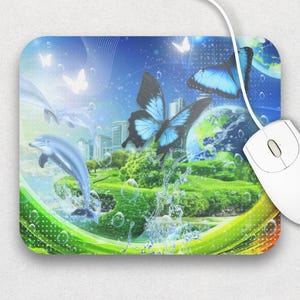 Frutiger Aero Butterfly & Dolphins Mouse Pad, 9x8 Retro 2000s Y2K Futurism Aesthetic, Back To School Gift, Home Office Gaming