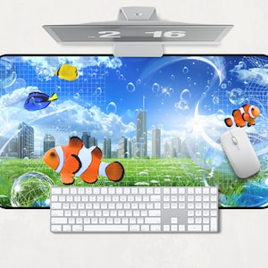 Frutiger Aero Desk Mat, Y2K Clown Fish, Aesthetic Home Office