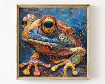 Poster Art, Puerto Rican Coqui Frog - Vibrant and Textured Animal Poster Art - Matte Photo Paper Wall Hanging *FRAME NOT INCLUDED