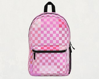 Backpack Pink Checker Pattern Cute Y2K Design, Nostalgia Aesthetic, Retro Checkerboard, Back to School, Office, Adult Bag, Cool Backpack