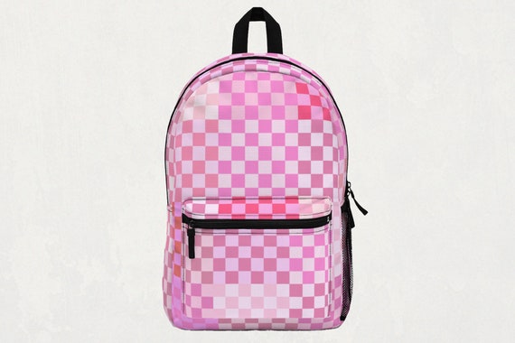 Backpack Pink Checker Pattern Cute Y2K Design, Nostalgia
