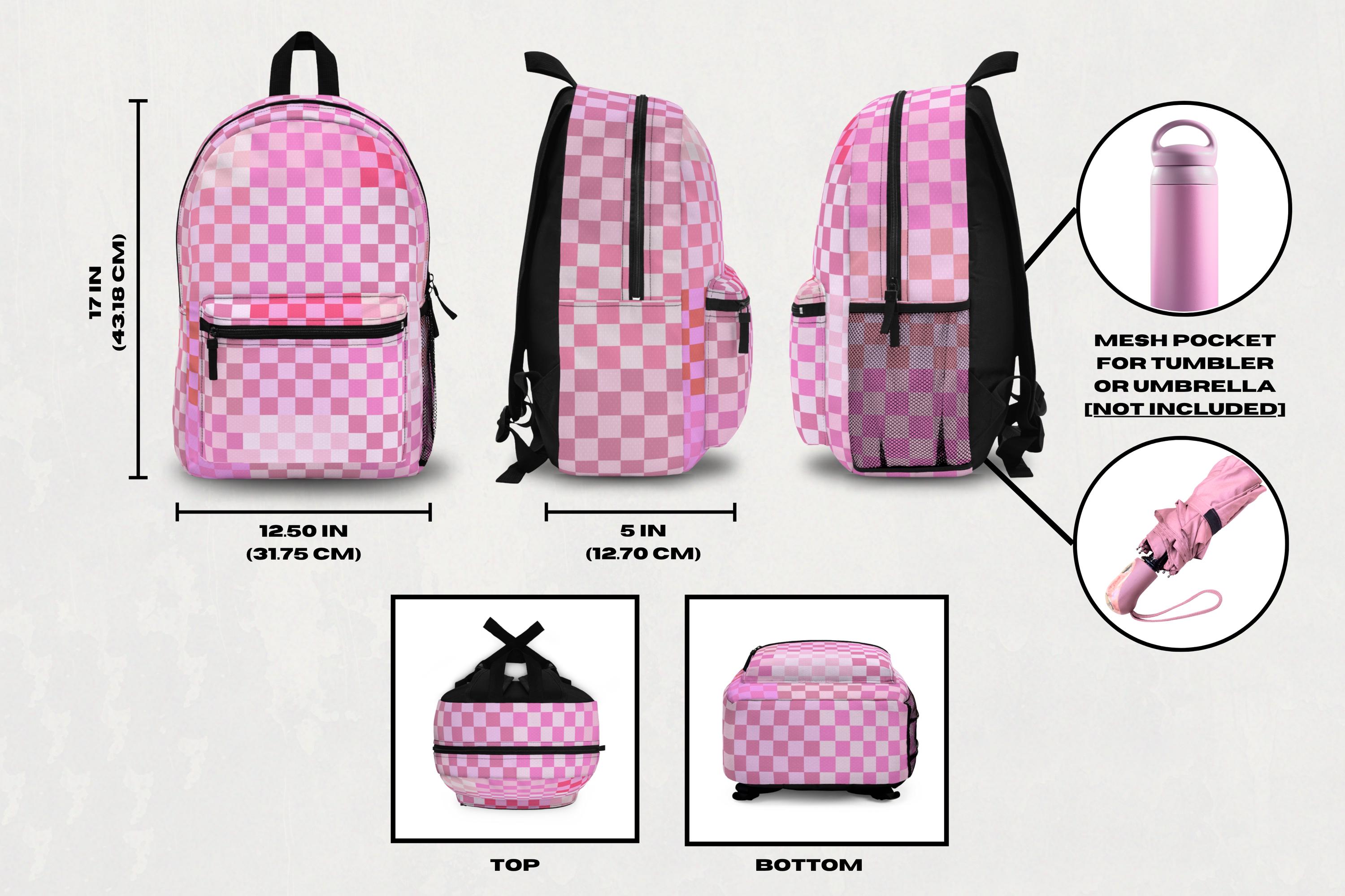 Backpack Pink Checker Pattern Cute Y2K Design, Nostalgia