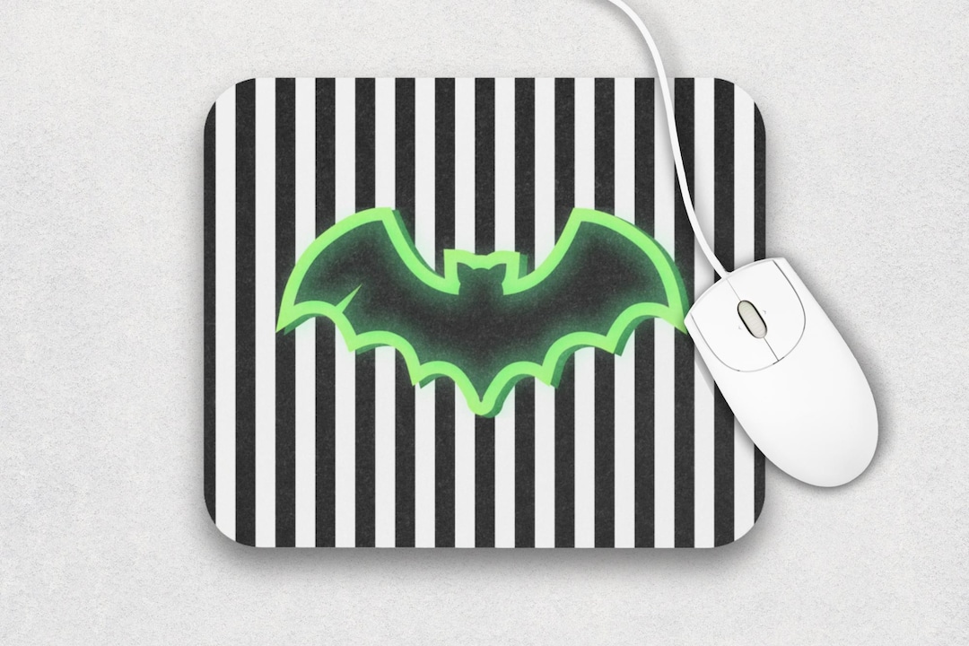 Striped Bat Mouse Pad: Black and White Halloween Desk Decor - Etsy