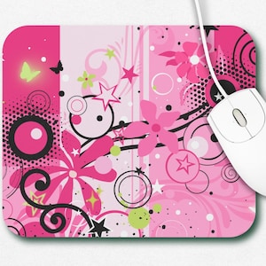 Frutiger Metro Bright Pink Mouse Pad, 9&quot;x8&quot; Computer Aesthetic, Hot Pink Vectorbloom Y2K Desk Mat, Girly Gift, Desk Accessory for Nostalgia