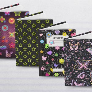 Y2K Composition-Style 6x8 Hardcover College Rule Lined Notebook for School or Work, Matte Finish, Funky Pattern Stationery, 2000s Aesthetic