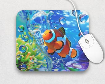 2000s Frutiger Aero Clown Fish Mouse Pad, 9&quot;x8&quot; Old Computer Aesthetic, Underwater Ocean Bubbles, Nostalgic Style Gift, Rectangle