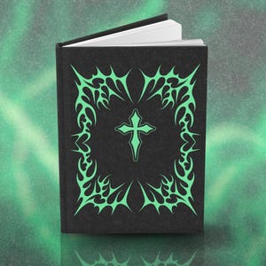 Cyber Sigilism Hardcover Lined Journal, Y2K 2000s Tribal Symbol, Neon Green Stationery Notebook, School Work Gift Idea