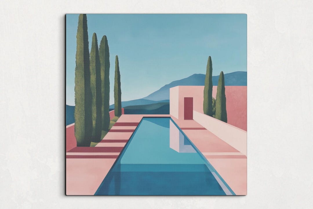 Pool in Pastel Colors Art Canvas Stretched, 0.75", Chill Aesthetic Art ...