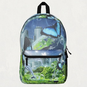 Backpack Butterflies & Dolphins - Frutiger Aero, Nostalgia Aesthetic, Y2K Pattern, Back to School, Work Office, Teen, Adult, Kids Bag