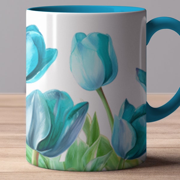 Lebendige blaue Tulpen – Tasse mit glänzendem Akzent – Muttertagsgeschenk – für Sie