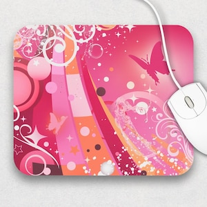 Frutiger Metro Pink and Orange Swirl Mouse Pad, 9x8 Computer Aesthetic, Lesbian Flag Vectorbloom Y2K Desk Mat, Nostalgic Gift, Desk Mat