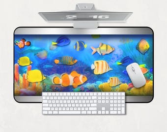 Frutiger Aero Desk Mat: Y2K Clown Fish Tank, Retro-Futurism Home Office