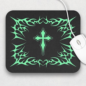 Cyber Sigilism Mouse Pad: Neon Green Tribal Tattoo Design