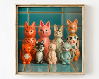 Poster Art Kitsch Figurines Vibrant Vintage Figures Toy Poster Art Matte Photo Paper Wall Hanging  *FRAME NOT INCLUDED