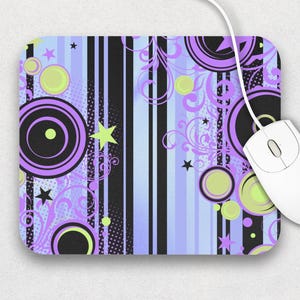 Frutiger Metro Purple and Lime Green Swirl Mouse Pad, 9x8 Computer Aesthetic, Eclectic Vectorbloom Y2K Desk Mat, Nostalgic Gift, Desk Mat