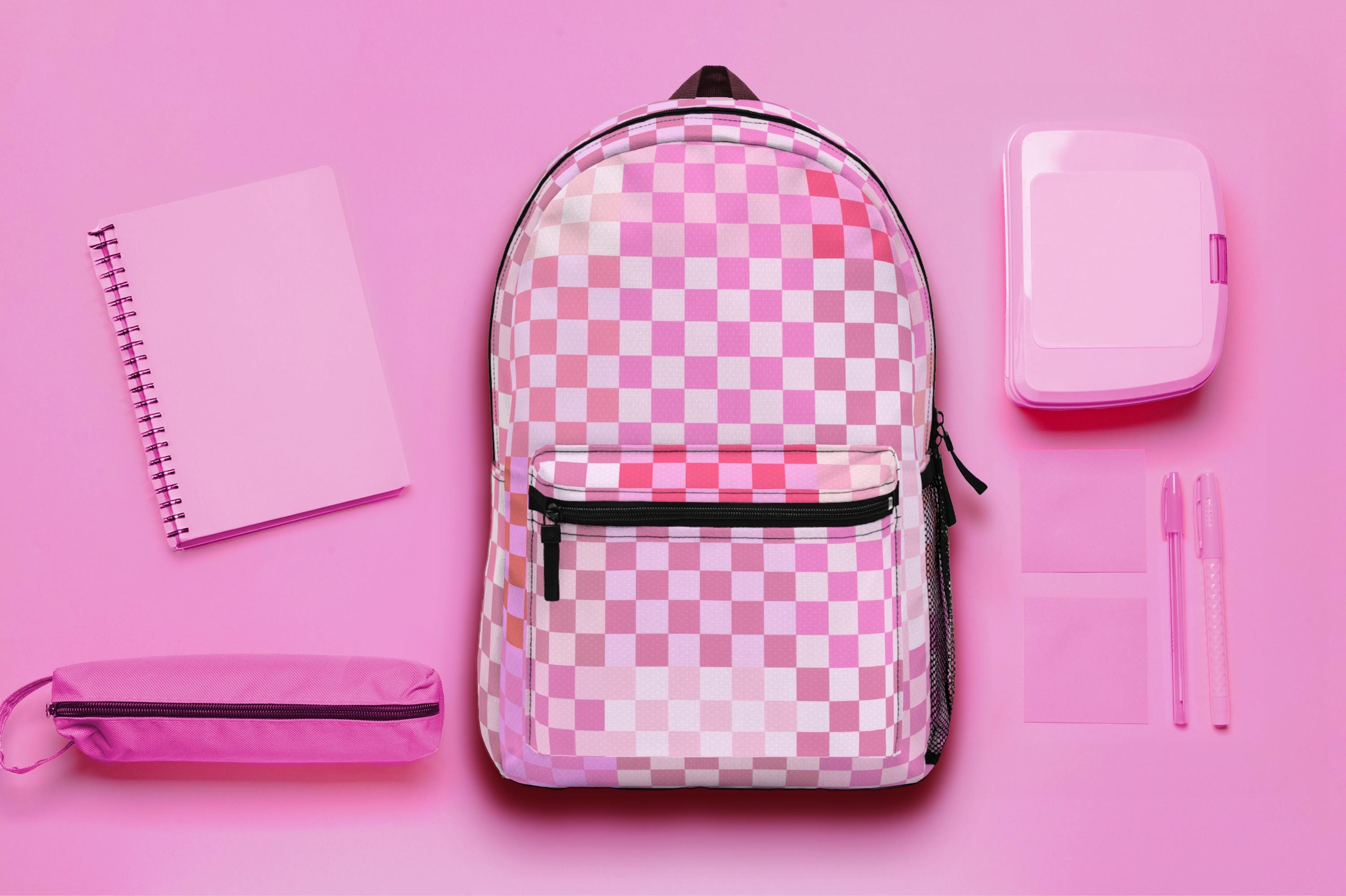 Backpack Pink Checker Pattern Cute Y2K Design, Nostalgia