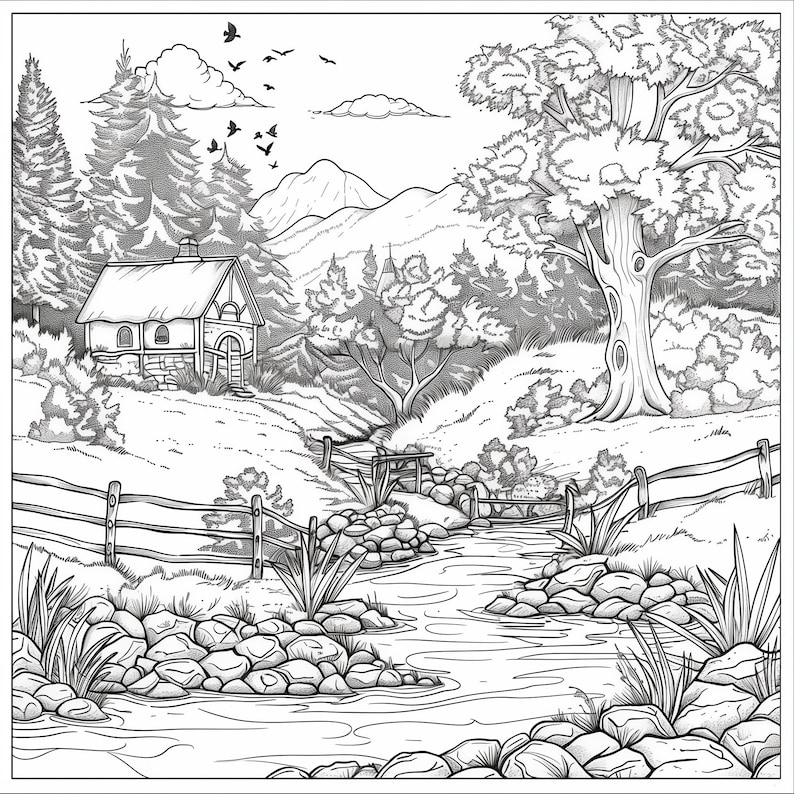 Printable Landscape Coloring Pages - Etsy
