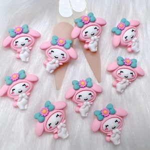 Bunny Kawaii Pink Bow Nail charms 4pcs
