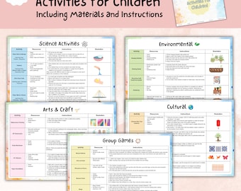 Child Activity Guide Download with Instructions & Materials - Categorised into Science, Craft, Environmental, Culture + Group Games