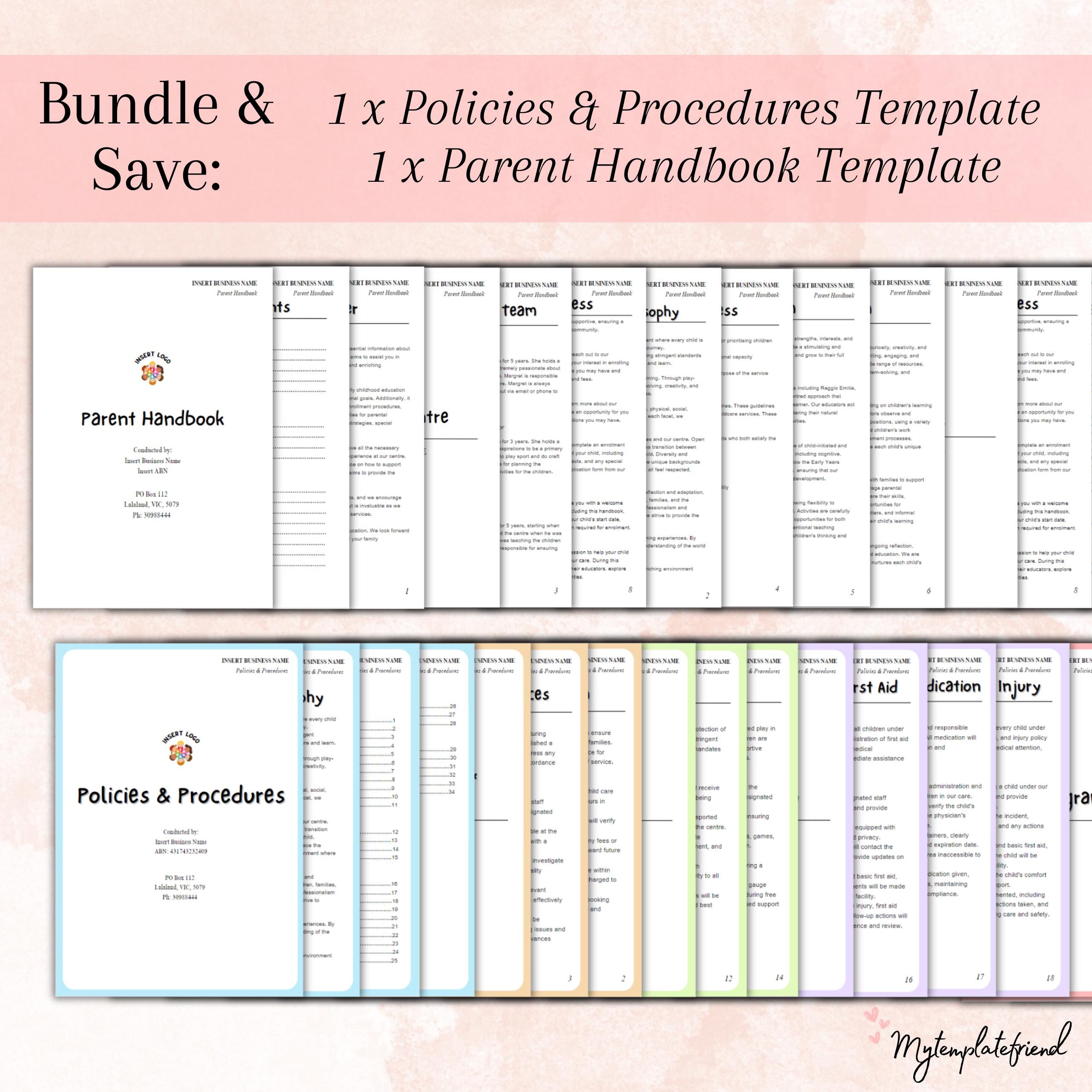 Policies & Handbook Bundle - Childcare Template Forms Download, Edit in Canva, Preschool, Daycare, OOSH