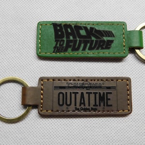 Laser Engraved Back To The Future Outatime Leather Keychain