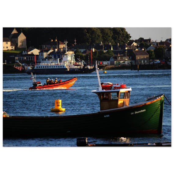 Rescue boat with fishing boat - On Premium Semi-Glossy Paper Poster