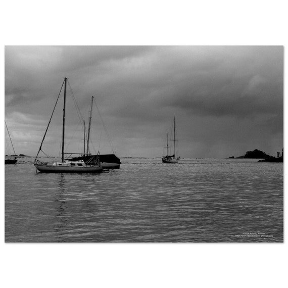 Cloudy Sail boats - On Premium Semi-Glossy Paper Poster