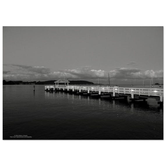 Bay Pier - Black and White - Museum-Quality Matte Paper Poster