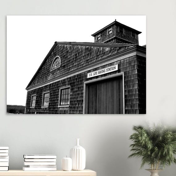 Historic Life-saving station - Black and White on Premium Semi-Glossy Paper Poster