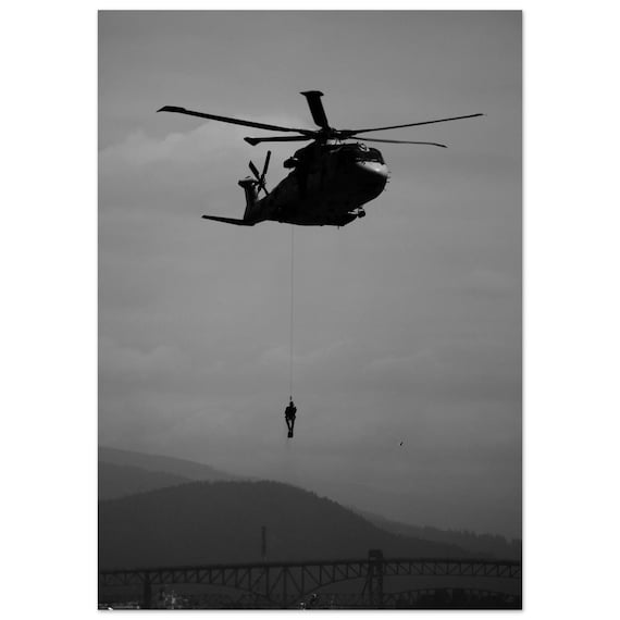 Helicopter Hoist Rescue Demo - On Premium Semi-Glossy Paper Poster