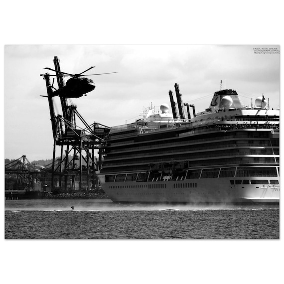 Helicopter Rescue Swimmer Hoist with Cruise Ship - Canada - on Premium Semi-Glossy Paper Poster