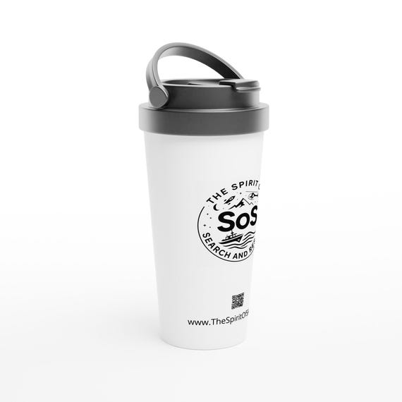 Spirit of Search and Rescue (SoS BW logo) White 15oz Stainless Steel Travel Mug